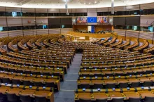 European parliament empty plenary room in Brussels, Belgium