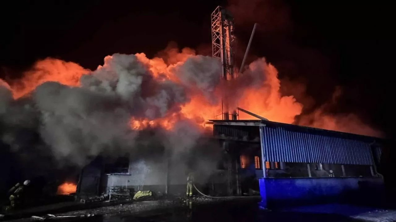 Strażacy przez całą noc z niedzieli na poniedziałek walczyli z pożarem hali ze zbożem